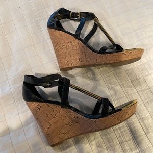 wedge sandals sexy black strappy open toe high heel Mossimo women’s size 7 1/2